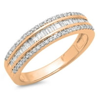 0. Carat 18K ružičasto zlato okruglo i baguette Diamond ženski svadbeni obljetni prsten
