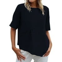 Ženske majice Solid Color Crew Crch s kratkim rukavima Pamuk za bluzu za bluzu Ljeto Loose Fit L Nepravilni hem
