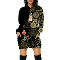 PXiakgy haljina Ženska ležerna dugi rukava jesen otisnuta božićna ženska haljina Božićni pokloni crni