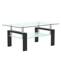 Pravokutnik crno stakleno stakleno stolić, čist stolić za kavu, modernim bočnim središtem stolova za