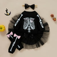 Dvije postavljene dječje djece Halloween Baby Girls Fashion Slatka skeleta s dugim rukavima uzorka mrežasti