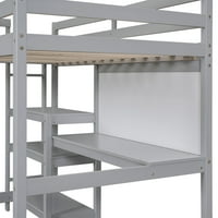 Potkrov sa dvostrukom veličinom, drveni potkrovlje krevet sa policama za skladištenje, ugrađenim stolom