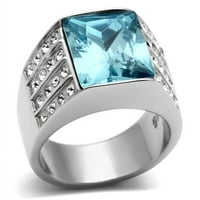 Ženski polirani prsten od nehrđajućeg čelika sa sintetikom u morskom plavom - veličinu 7