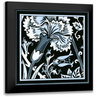 Vision Studio Crni moderni uokvireni muzej umjetnički print pod nazivom - plavi i bijeli cvjetni motiv