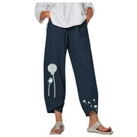 Žene Ležerne prilike pamučne hlače Grafičke duge hlače Pamučne posteljine elastične vučene duge pantalone