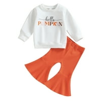 OKBABEHA TODDLER Girl Wimse odjeća Baby Halloween Outfit Letter Crewneck Dukserište Pundkin Flare hlače