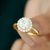 Ovjereni moissitni zaručnički prsten sa halo, 14k žuto zlato, US 9,50