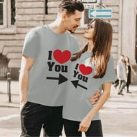 Haxmnou muškarci Valentine Day Pismo Heart Print TEE kratki rukav Tors bluza majica Grey XXXL