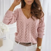 Žene Duks pulover Topla moda Casual Solid Color Hollow V izrez Knit Jesen Zimski džemper Srednja odjeća