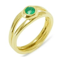 9K žuto zlato prirodni smaragdni ženski prsten za pasijans - veličina 5.75
