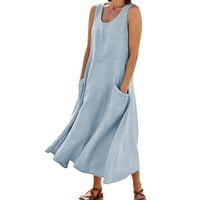 Qazqa modne žene casual čvrste pamučne haljine bez rukava s rukavima bez rukava maxi haljina s džepovima nebo plavo l