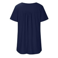 ECQKAME ženske Henley casual bluza dugme T majica čišćenja Ženska ljetna puna boja okrugla vrata na