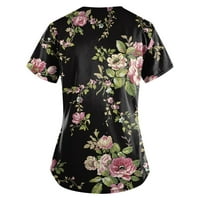 Ženske košulje Žene modne proljeće i ljetno ulje slika Print V-izrez kratkih rukava s džepovima crna