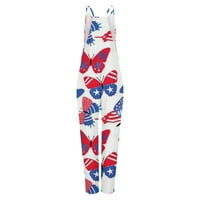 Četvrti julsko prjke za žene Američka zastava Labavi bager džepni džepovi za pantalone za playsuit kombinezon