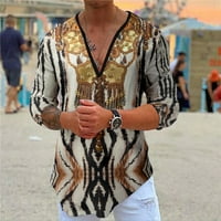 Rovga Muške majice s dugim rukavima Ljetni casual v izrez s dugim rukavima 3D print T majica za bluzu