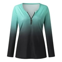 Žene plus dugih rukava Ljetni modni print V izrez dugih rukava majica Top bluza Pulover Clearence Green