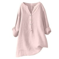 Aurouralna ženska odjeća za čišćenje ženske V-izrezom dugih rukava s dugim rukavima pamučna i posteljina tunička majica Bluza Bluza