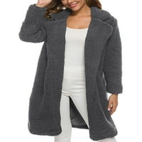 Beiwei Ženska odjeća s dugim rukavima Cardigan kaput modni kaboat zimski kaput okreću ovratnik Fau Sherpa tamno siva m