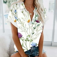 Žene ljetne vrhove Clearence casual rever bluza kratki rukav Ispis labavih majica tipki tipke Cardigan