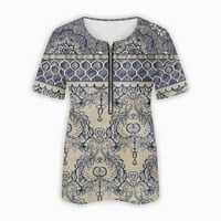 Pola zatvarača up bluze za žene V izrez kratkih rukava tiskane majice Ljeto Dressy casual vrhovi svijetlo