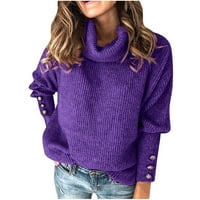 Ženski povremeni turtleneck pleteni džemper duks dugih rukava elegantne čvrste boje purple 5xl