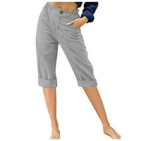 Hesxuno ženske kapi hlače Ljeto modni čvrsti pamučni posteljina Capris kratke hlače labavi fit visoki