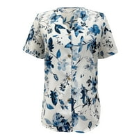 Ženska majica Ljetni kratki rukav valoviti V izrez cvjetni ispisani gumb s top l labava s tine bluza