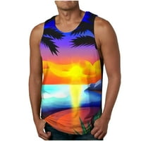 Muški trendy Hawaiian Camisole tenkove Ljeto bez rukava Tropsko zalazak sunca palma Grafička vježba Ležerne prilike za okruglim vratom Plaža TEES Blue XXXXXXL