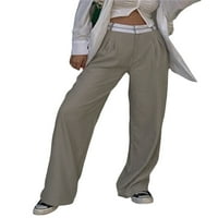 LIACOWI Ženske ravnotežne pantalone velike struke Kontrastna boja Dužina podova Dužina odijela Ležerne