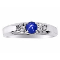 Muški prsteni Sterling Classic Design 6x ovalni dragulj i originalni dijamantni prsten Blue Star Sapphire