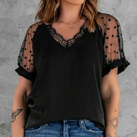 Majice Žene Crne ženske čipke kratkih rukava s majicama Ljetni vrhovi labave ležerne majice s