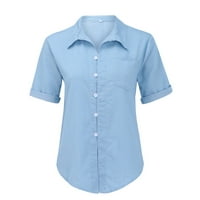 Žene Casual Mekane traper majice Tops Blue Jean Gumb s kratkim rukavima bluza