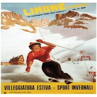 Limone Piemonte Comune u Italiji Žena Skijanje Vintage Sports Cool zidni dekor Art Print Poster 24x36