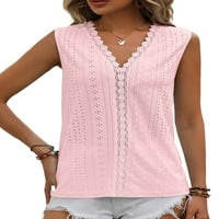 NOLLA Žene Ljeto TOP čipke Trim T košulje bez rukava na vrhu dame Ležerne prilike za vrat pulover ružičaste