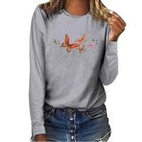 Smihono Clearence Dame Fashion Butterfly Ispiši labave casual t košulje dugih rukava jesen zimska bluza