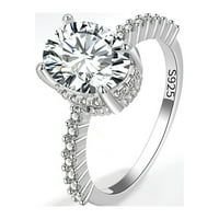 Moissanite Deluxe okrugli vjenčani prsten cirkon za žene i djevojke Moda Jednostavni ring cirkona Jednostavan ličnost Zircon prstenaste prstenje srebro