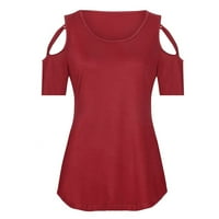 YieVot ženska bluza za uklanjanje žena tri četvrtine rukava Crisscross Strappy Hladni ramena majica na vrhu bluze crvena