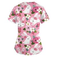 V rect T majice za žene cvjetne ljetne vrhove kratkih rukava majica Ležerne prilike tunike Pink xxxxl