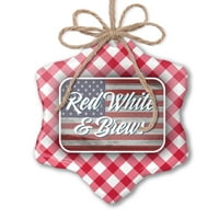 Božićni ukras crveno bijeli i piva Četvrti jul Vintage Wood Flag zastava Crvena plaid Neonblond