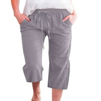 Sanviglor Womenske pantalone Solidne dno boje široke noge Capri hlače labavo pamučno posteljina pant