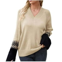 apsuyy modni pad trendovski džemper za žene - patchwork dugi rukav V izrez pletene rastezanje mekih