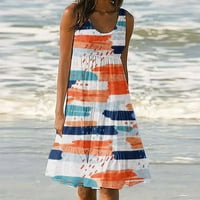 Ženski klirens ženske trendove za odmor ljeto casual tiskanje bez rukava na plaži Labava haljina narančasta