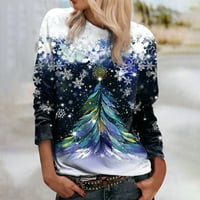 Sretan Božić !!! Qwang ženska dukserica za posadu, tiskani božićni pulover Duksera za žene, plavi XXL