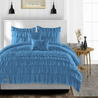 TC Egipatski pamučni komfor sa jastukom veličine-super kralj mediteranski plavi multi ruffle uzorak