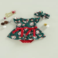 Binwwede Božićne djevojke za djevojčice Romper haljina Ležerne prilike Santa Print Flyne rukave sa trakom