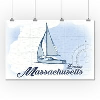 Boston, Massachusetts - Jedrilica - plava - Primorska ikona - Lintna Press Artwork