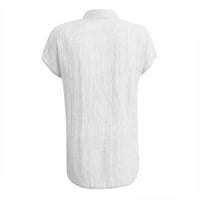 Ženske vrhove kratkih rukava labava bluza Solidne boje ženske majice Henley ljeto bijele s