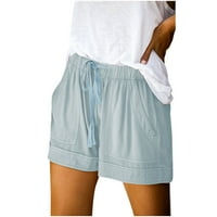 Ženske plus veličine udobnog crteža casual elastičnog struka džep labave kratke hlače svijetlo plavo