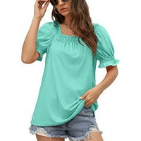 Žene Ljetne bluze Ženski kvadratni vrat Kratki rukav Pulover Tunic Tops modne casual labave majice Tee