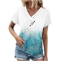 Lenago Ženske vrhove odozgo ispod $ plus veličine modnog ljetnog tiska V-izrez majica kratki rukav casual